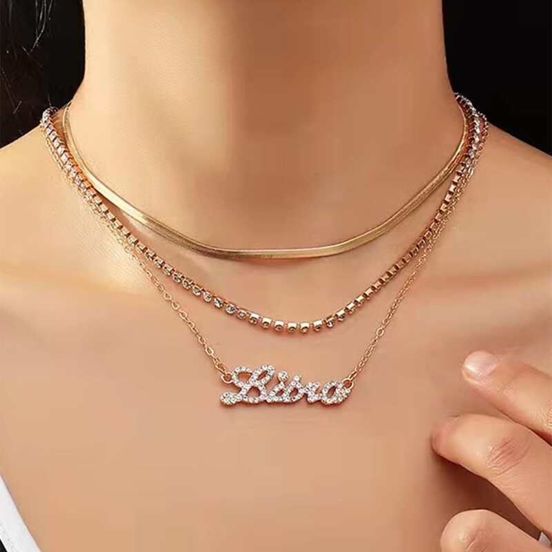 

Rhinestone Decor Layered Chain Necklace, Gold