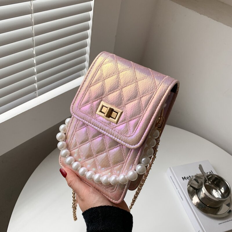 

Faux Pearl Beaded Satchel Bag, Pink