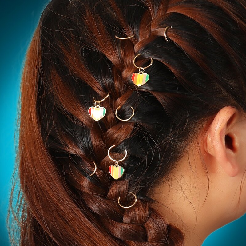 

8pcs Heart Decor Hair Ring, Multicolor