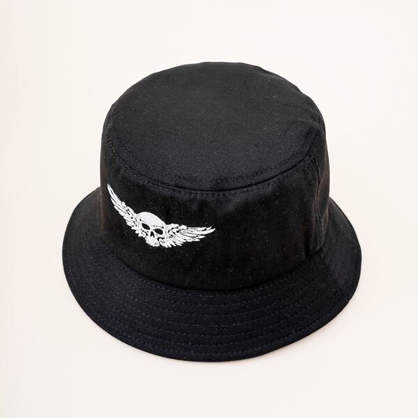 

Men Skull Embroidered Bucket Hat, Black