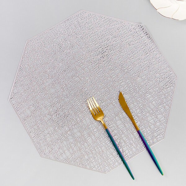 

1pc Hollow Octagon Placemat, Silver
