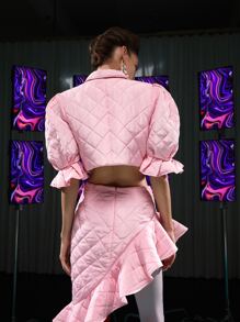 SAMUEL XUN Áo khoác có tay áo phồng có nút đơn - Màu Hồng baby - Xem 2