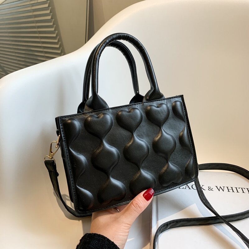 

Heart Embossed Satchel Bag, Black