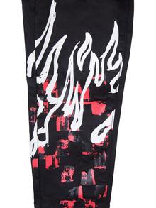 ROMWE MEN Hombres Jeans fuego & con estampado de cráneo - Negro - Ver 4