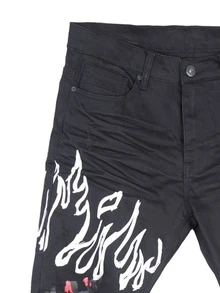 ROMWE MEN Hombres Jeans fuego & con estampado de cráneo - Negro - Ver 6