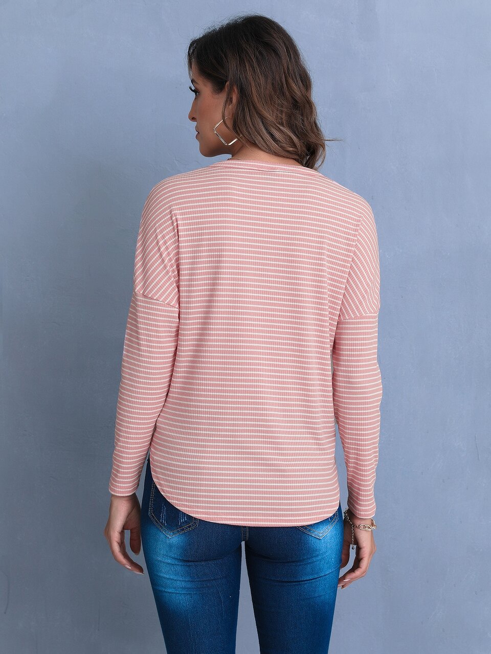 Striped Print Button Front Top