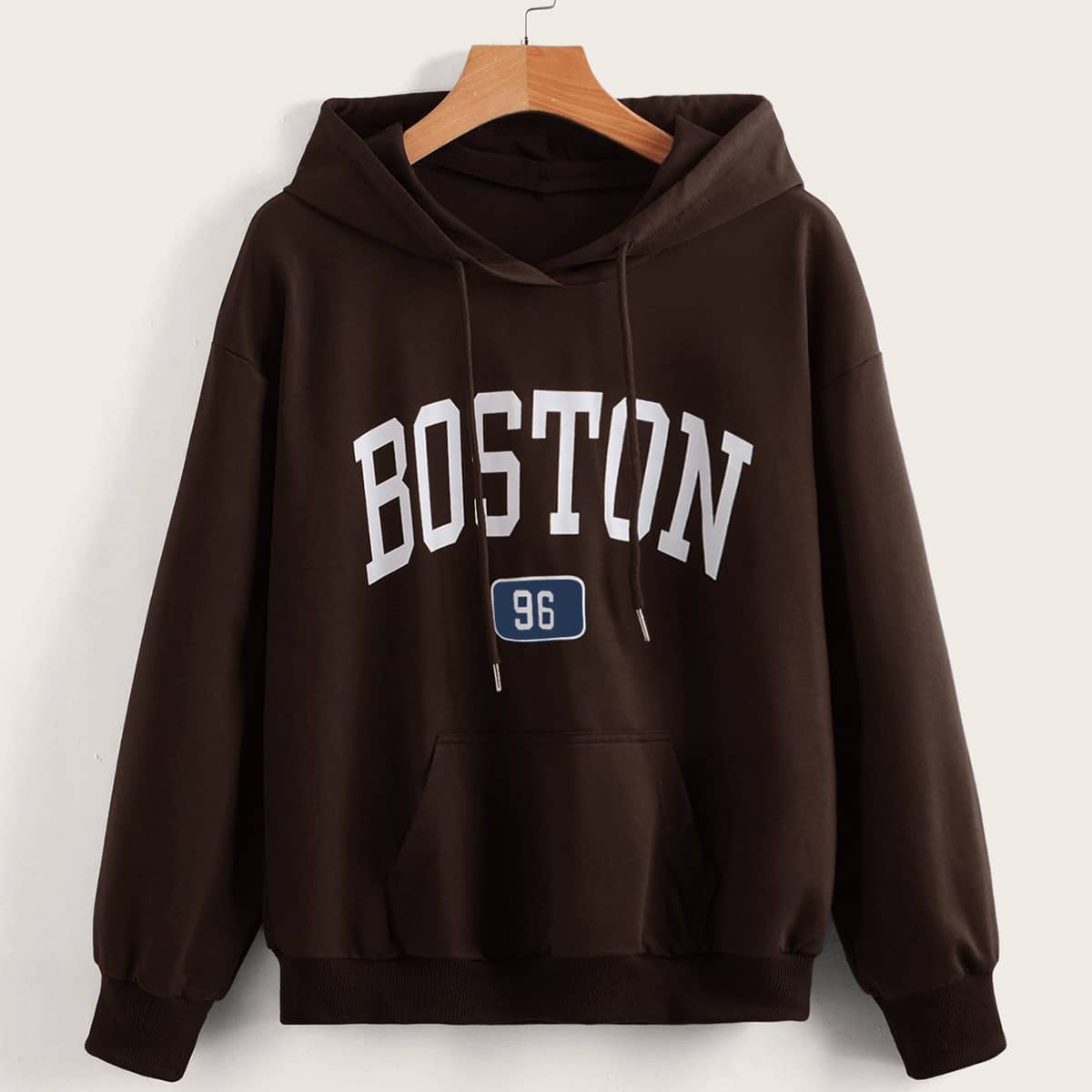

Letter Graphic Drawstring Kangaroo Pocket Hoodie, Chocolate brown