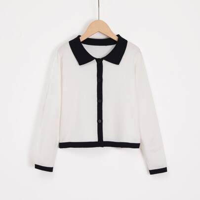 Girls Contrast Binding Cardigan