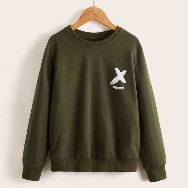 

Boys Cross & Slogan Graphic Pullover, Army green