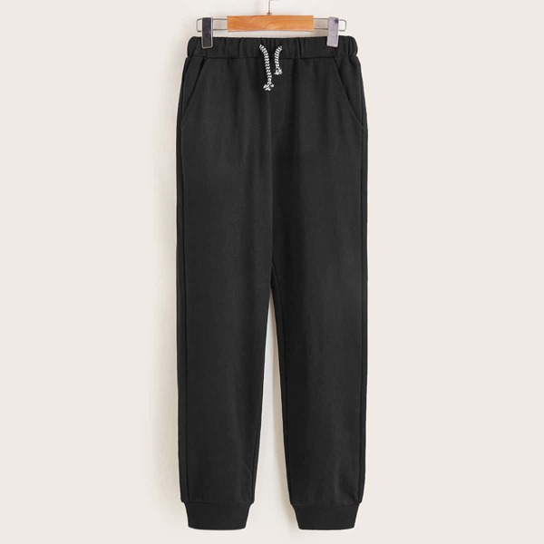 

Boys Solid Drawstring Waist Sweatpants, Black