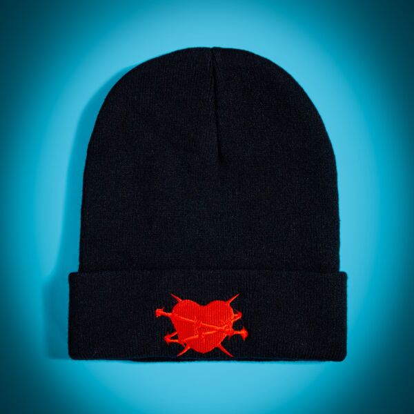 

Heart Embroidery Knit Beanie, Black