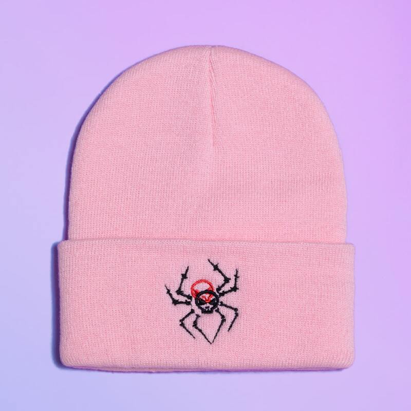 

Skull Graphic Knit Beanie, Pink