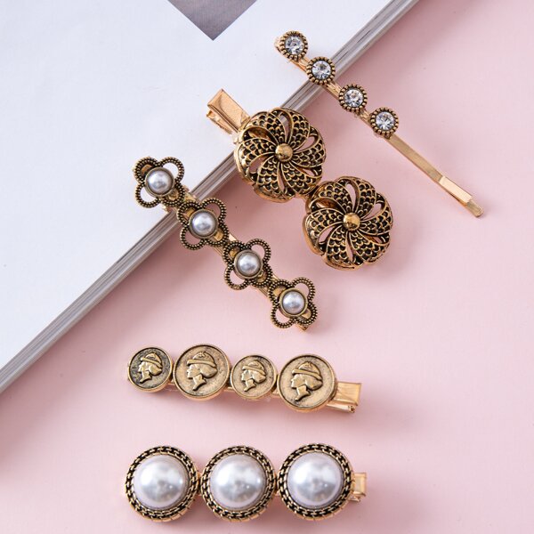 

5pcs Faux Pearl Decor Hair Clip, Multicolor