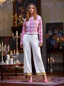 Michaela Eddington Plaid Print Drop Shoulder Tee - Multicolor - View 6