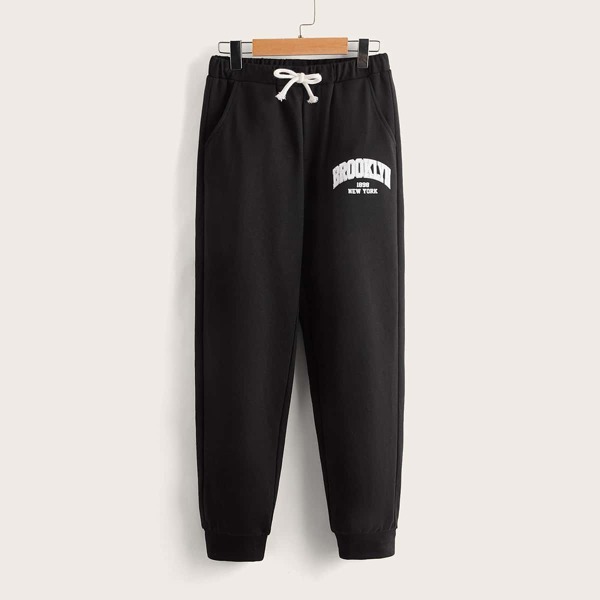 

Boys Letter Graphic Drawstring Waist Sweatpants, Black