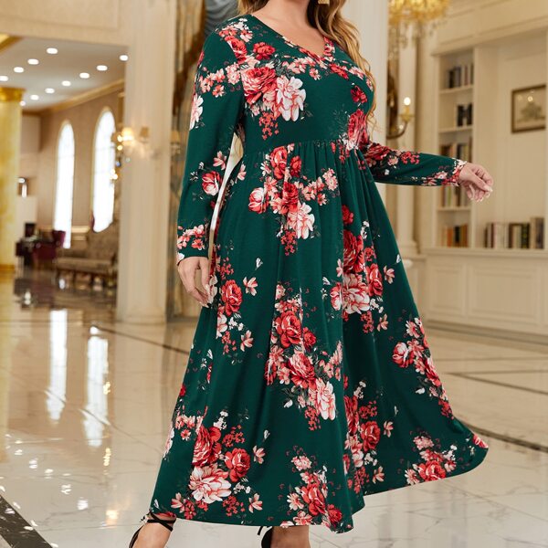 

Plus V Neck Floral Print Dress, Multicolor