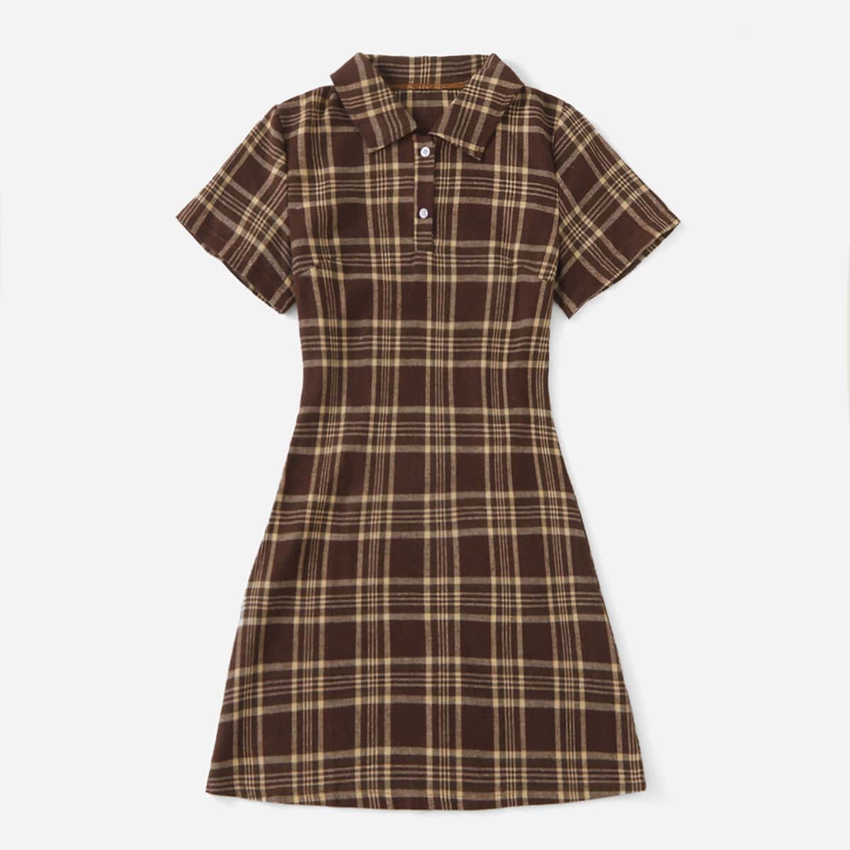 

Plaid Polo Neck Dress, Multicolor