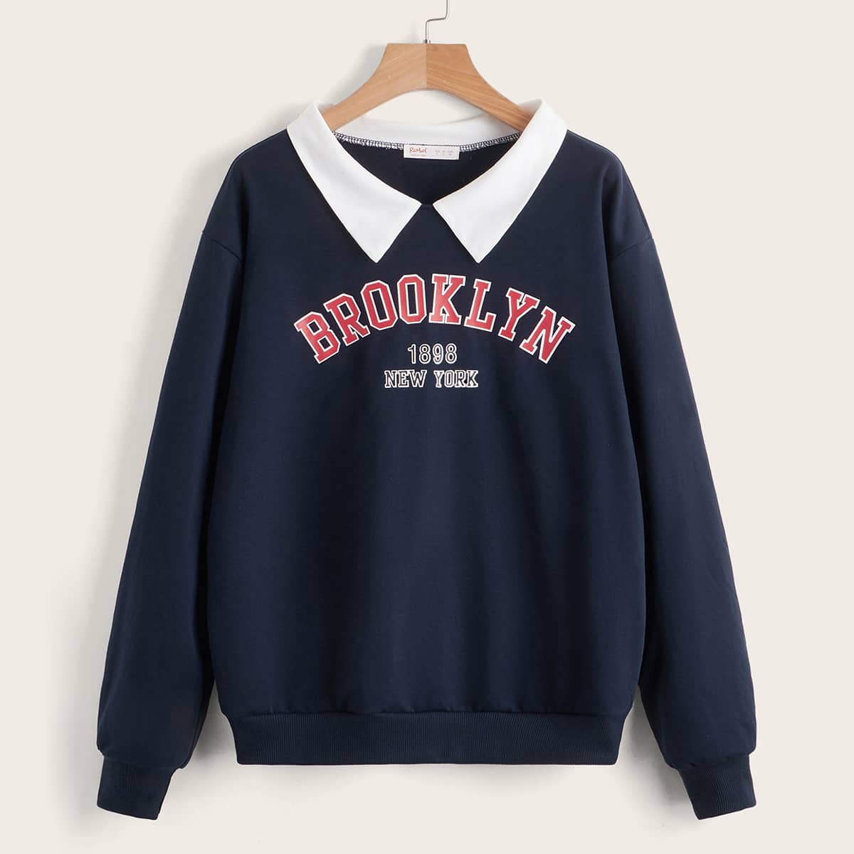 

Letter Contrast Collar Sweatshirt, Navy blue