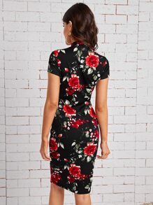 SHEIN Clasi Mock-neck Floral Dress - Multicolor - View 2