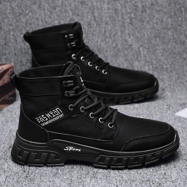 

Men Letter Graphic Lace-up Front Boots, Black