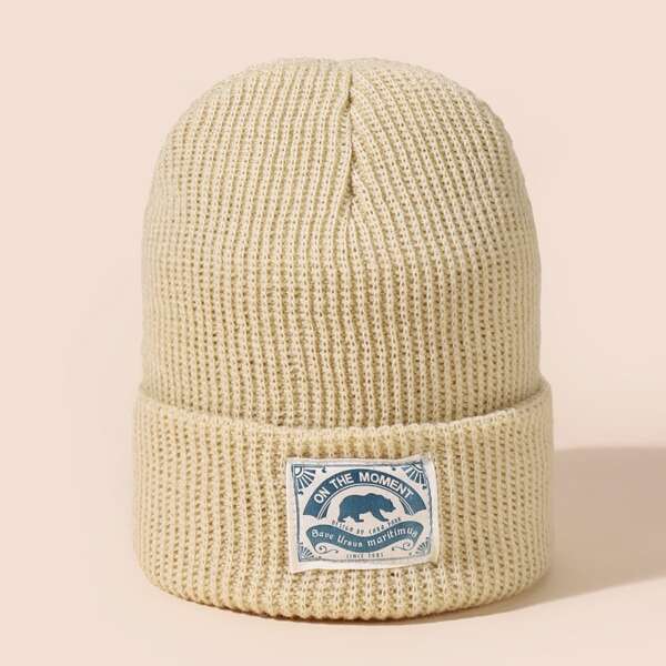 

Letter Patch Decor Beanie, Beige