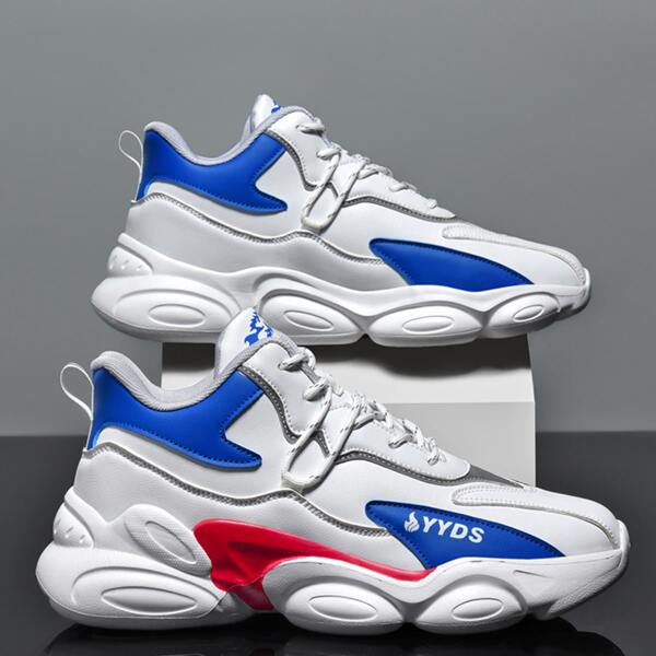 

Men Colorblock Lace-up Front Letter Graphic Sneakers, Blue and white