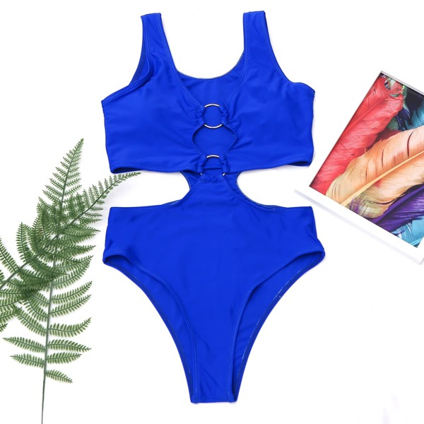 

Ring Linked High Cut One Piece Swimsuit, Royal blue