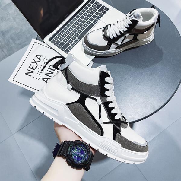 

Men Lace-up Front Colorblock Sneakers, White