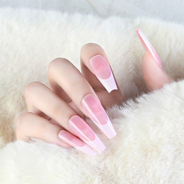 

24pcs Color Block Fake Nail & 4pcs Nail Art Tool, Multicolor