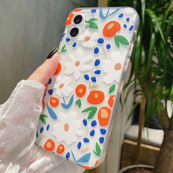 

Flower Painted Clear Phone Case, Multicolor