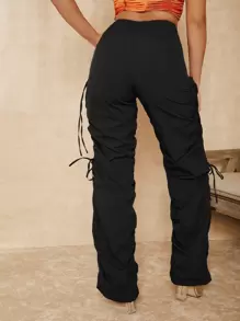 SHEIN SXY Quần nữ Cắt ra Dây kéo Túi Xù màu trơn Giải trí - màu đen - Xem 2