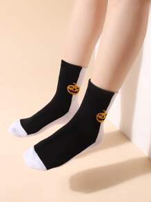 Pumpkin Pattern Crew Socks, Halloween - Multicolor - View 1