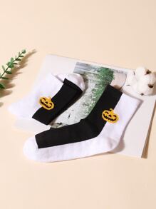 Pumpkin Pattern Crew Socks, Halloween - Multicolor - View 3