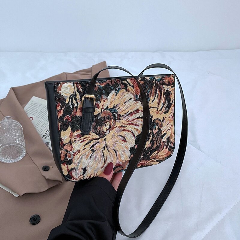 Flower Graphic Crossbody Bag, Black