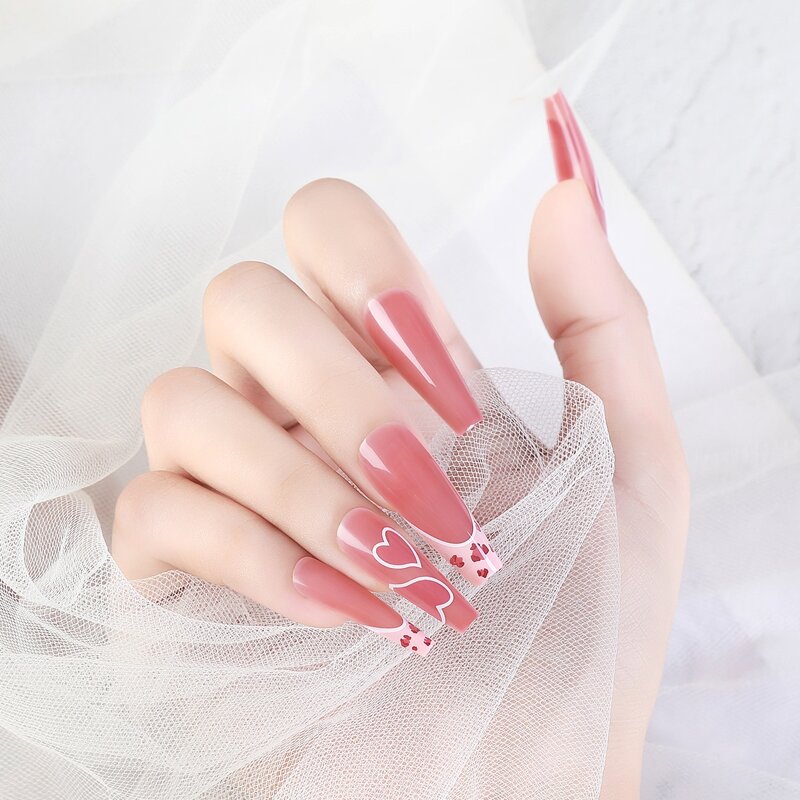

24pcs Heart Pattern Fake Nail & 4pcs Nail Art Tool, Multicolor