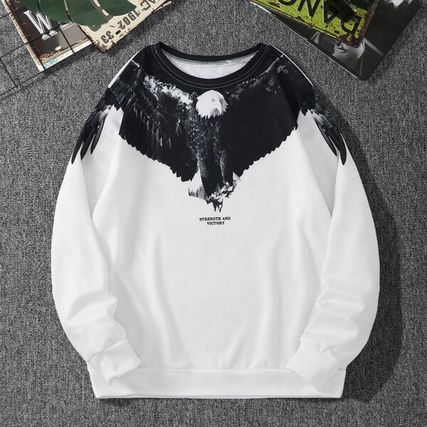 

Men Eagle And Letter Graphic Sweatshirt, Black and white