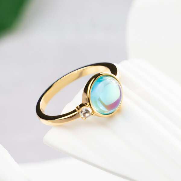 

18K Gold Plated Zircon & Stone Decor Ring, Blue