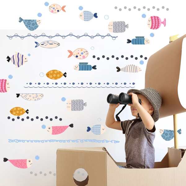 

1pc Cartoon Fish Pattern Wall Sticker, Multicolor