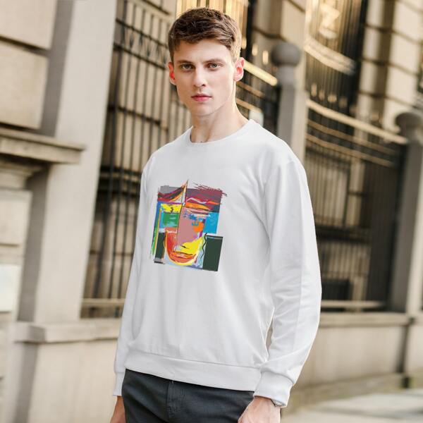 

Men Brush Print Pullover, White