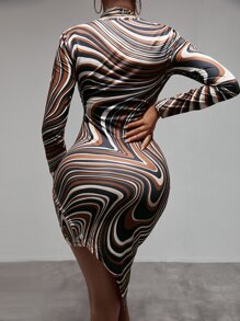 SHEIN SXY 大理石圖案交叉吊脖不對稱下擺緊身洋裝 - 彩色 - 查看 2