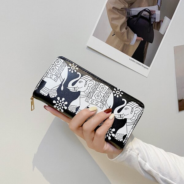 

Elephant Graphic Long Wallet, Black and white