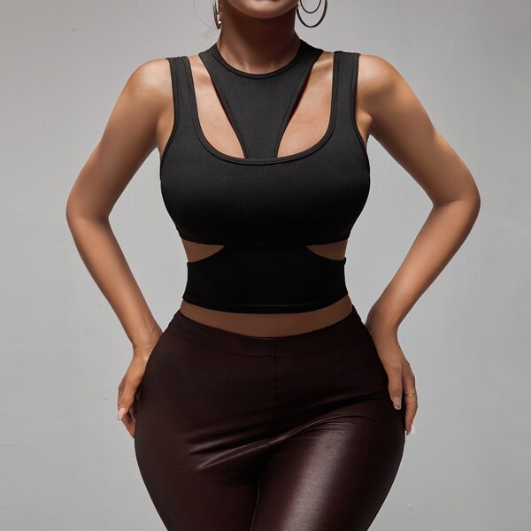 

Scoop Neck Tank Top With Racer Back Halter Top, Black