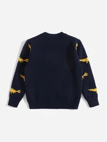 小男童恐龍圖案套頭毛衣 - 藏蓝色 - 查看 2