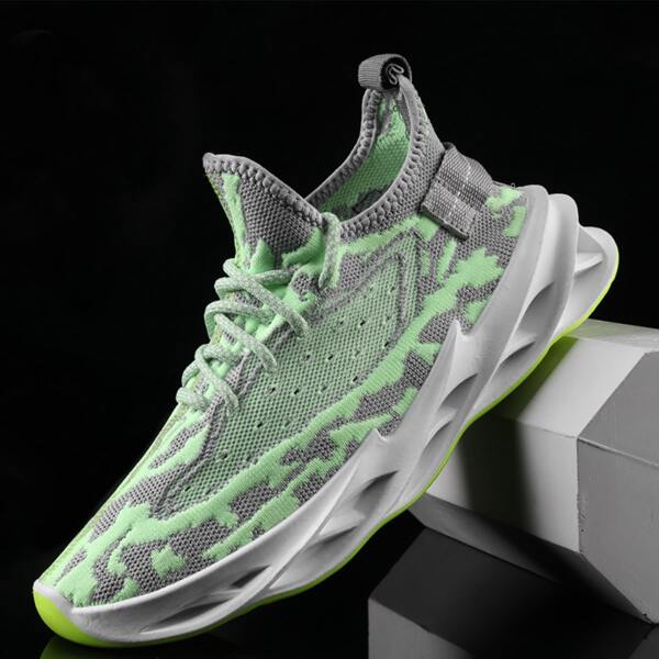

Men Lace Up Front Knit Sneakers, Green