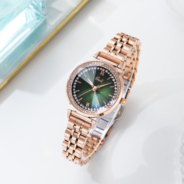 

Rhinestone Decor Round Pointer Quartz Watch