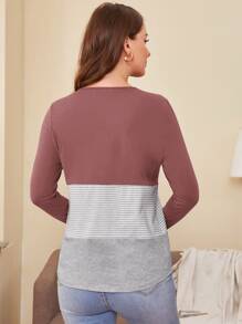 SHEIN Maternity Zip Detail Color Block T-shirt - Multicolor - View 2