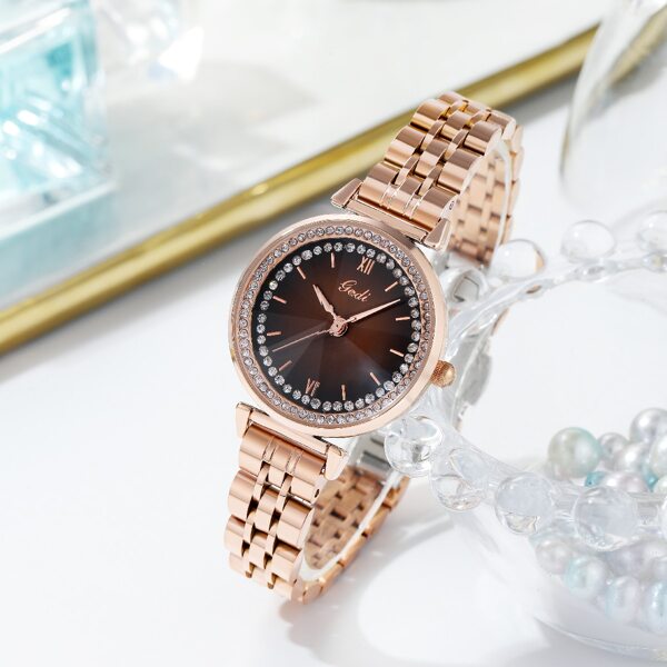 

Rhinestone Decor Round Pointer Quartz Watch