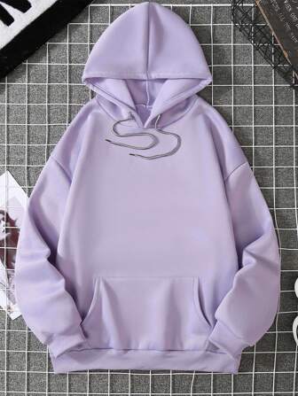 Plus Solid Thermal Lined Kangaroo Pocket Drawstring Hoodie