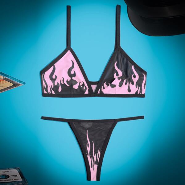 

Fire Pattern Lingerie Set, Multicolor