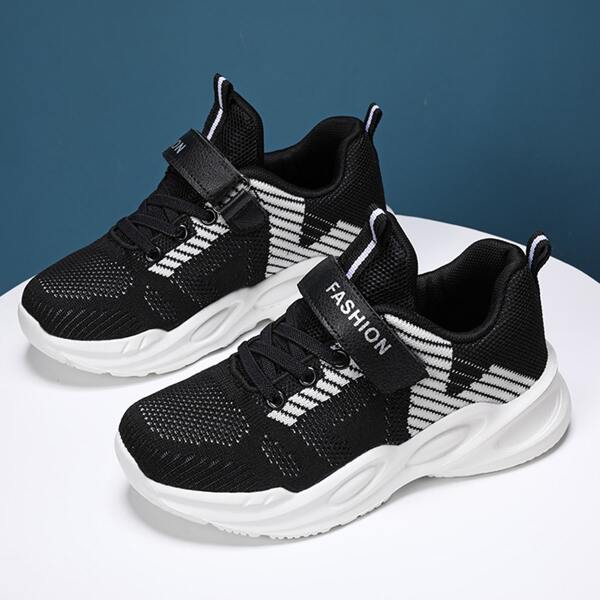 

Girls Letter Graphic Sneakers, Black and white